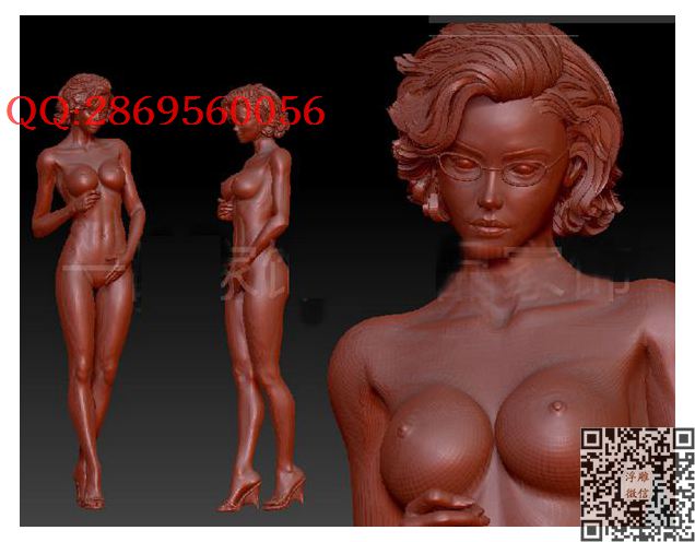 15 眼镜美女_STL圆雕图立体模型3d打印核雕精雕图浮雕图